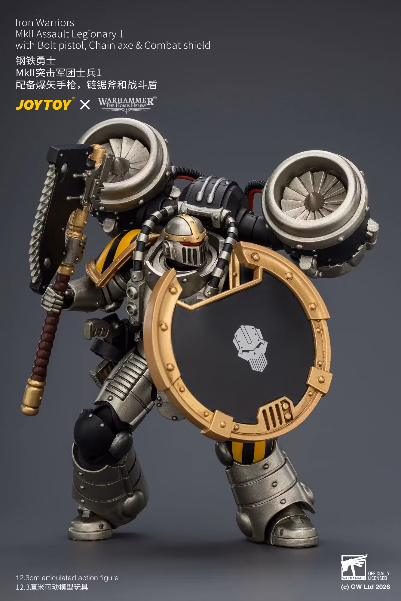 Warhammer: The Horus Heresy Iron Warriors MkII Assault Legionary 1 with Bolt Pistol, Chain Axe & Combat Shield 1/18 Scale Action Figure