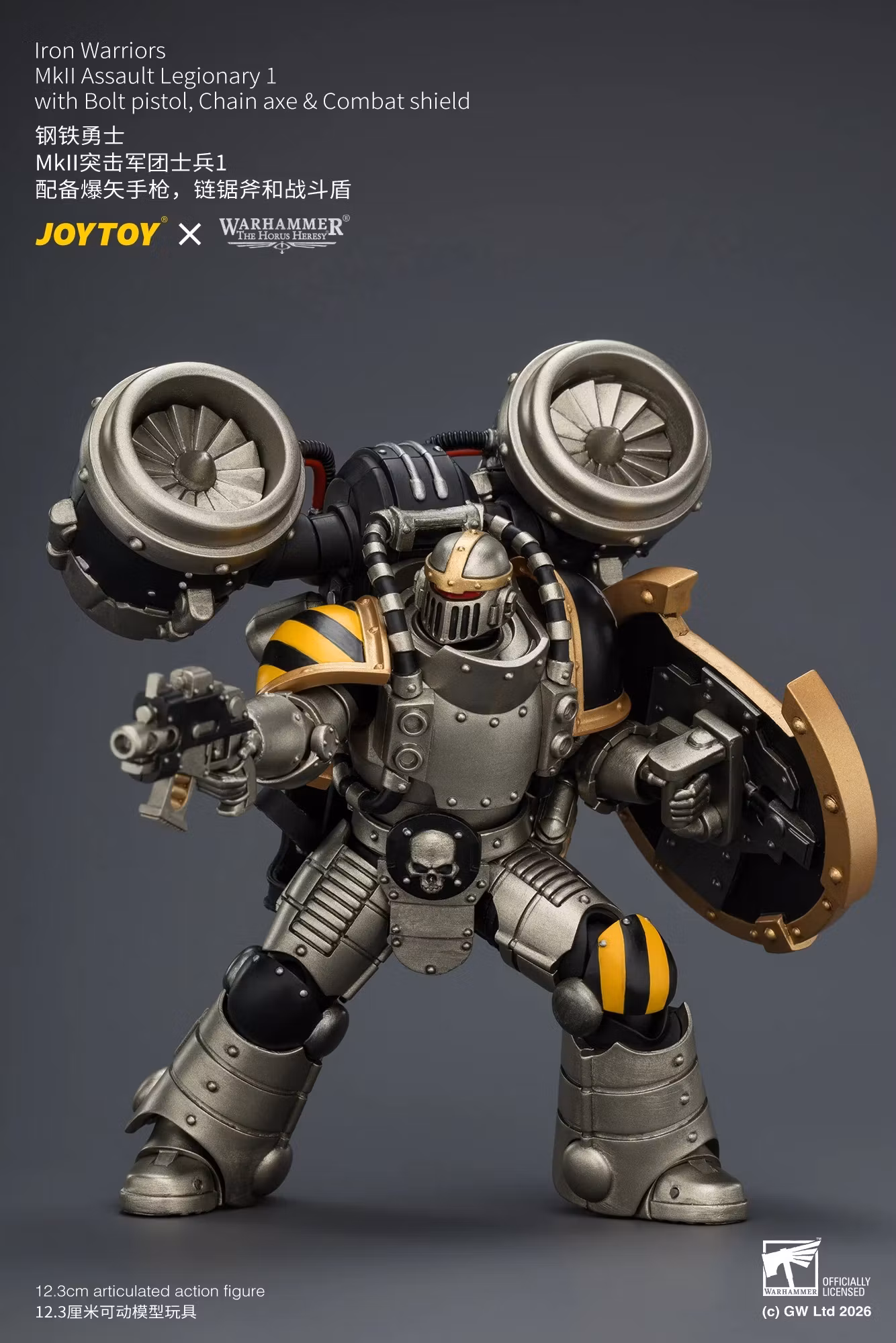 Warhammer: The Horus Heresy Iron Warriors MkII Assault Legionary 1 with Bolt Pistol, Chain Axe & Combat Shield 1/18 Scale Action Figure