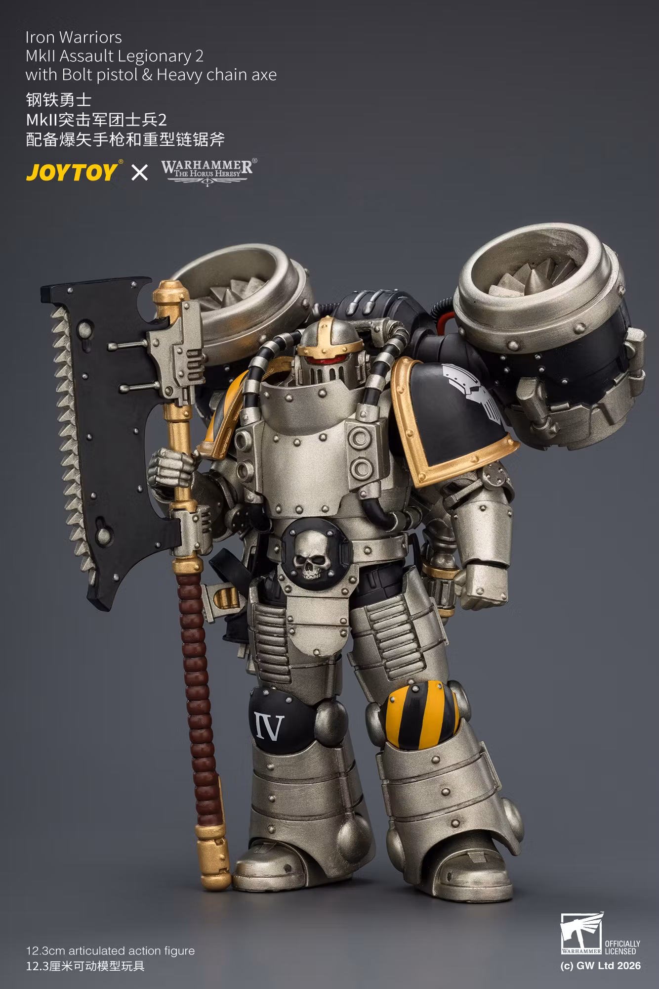 Warhammer: The Horus Heresy Iron Warriors MkII Assault Legionary 2 with Bolt Pistol & Heavy Chain Axe 1/18 Scale Action Figure