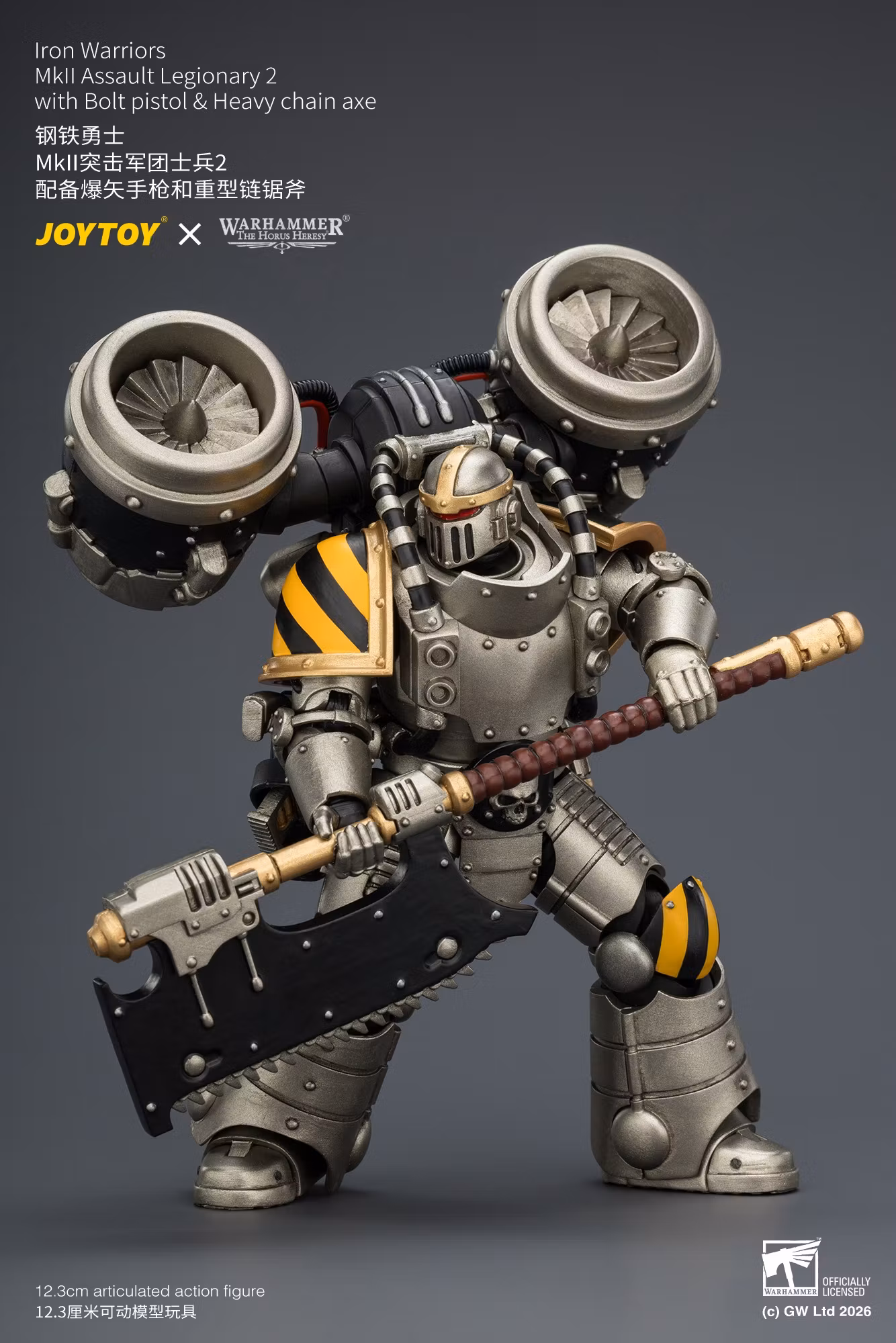 Warhammer: The Horus Heresy Iron Warriors MkII Assault Legionary 2 with Bolt Pistol & Heavy Chain Axe 1/18 Scale Action Figure