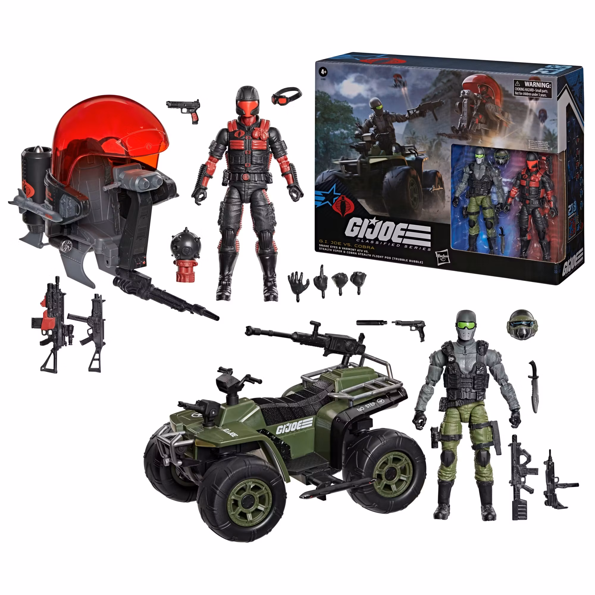 G.I. Joe Classified Series #218 Snake Eyes & Varmint ATV vs. Stealth Viper & Cobra Stealth Flight Pod (Trubble Bubble) Action Figure Two-Pack