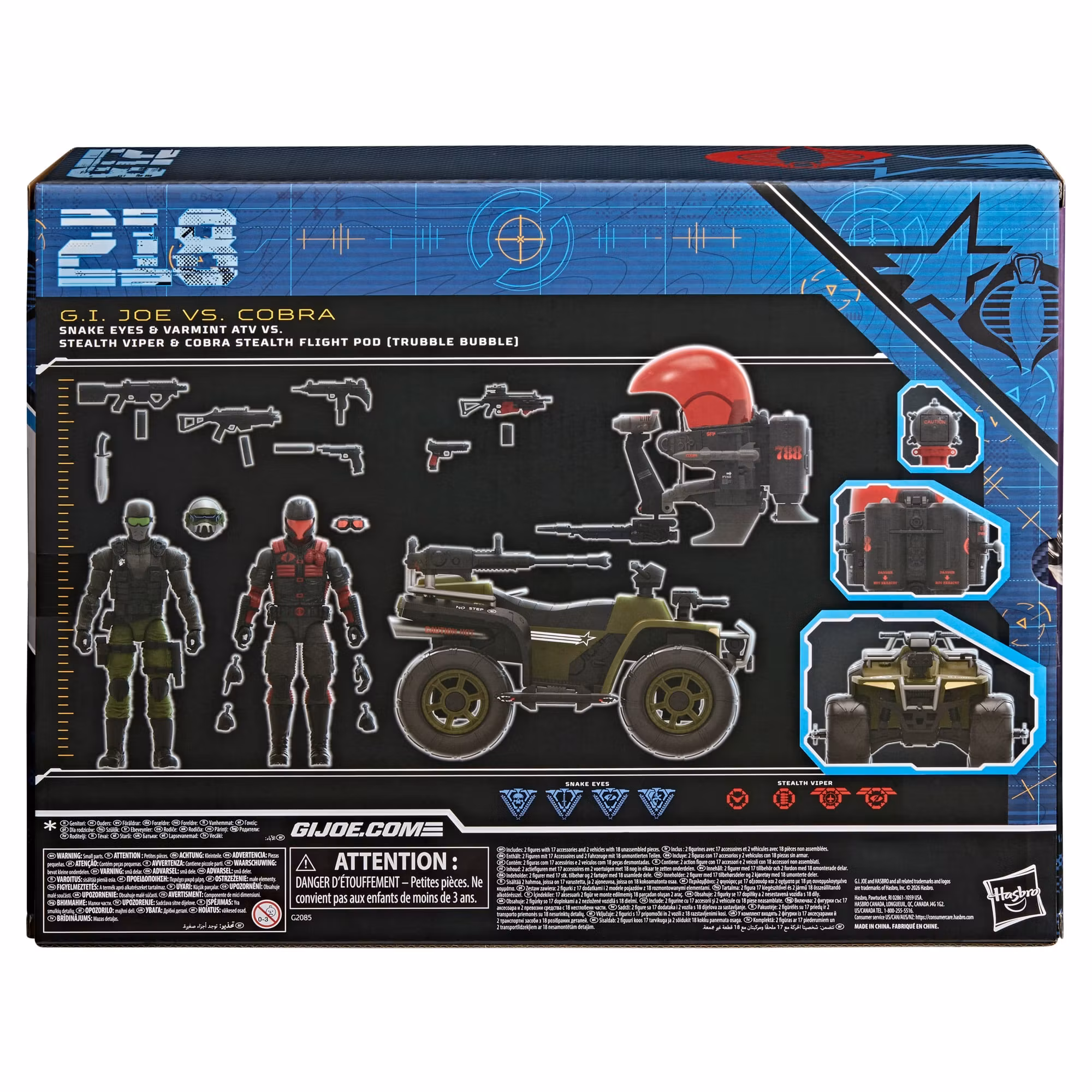 G.I. Joe Classified Series #218 Snake Eyes & Varmint ATV vs. Stealth Viper & Cobra Stealth Flight Pod (Trubble Bubble) Action Figure Two-Pack