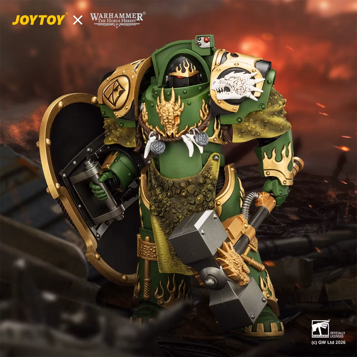 Warhammer: The Horus Heresy Salamanders Firedrake Terminator 1 with Thunder Hammer and Dragonscale Storm Shield 1/18 Scale Action Figure