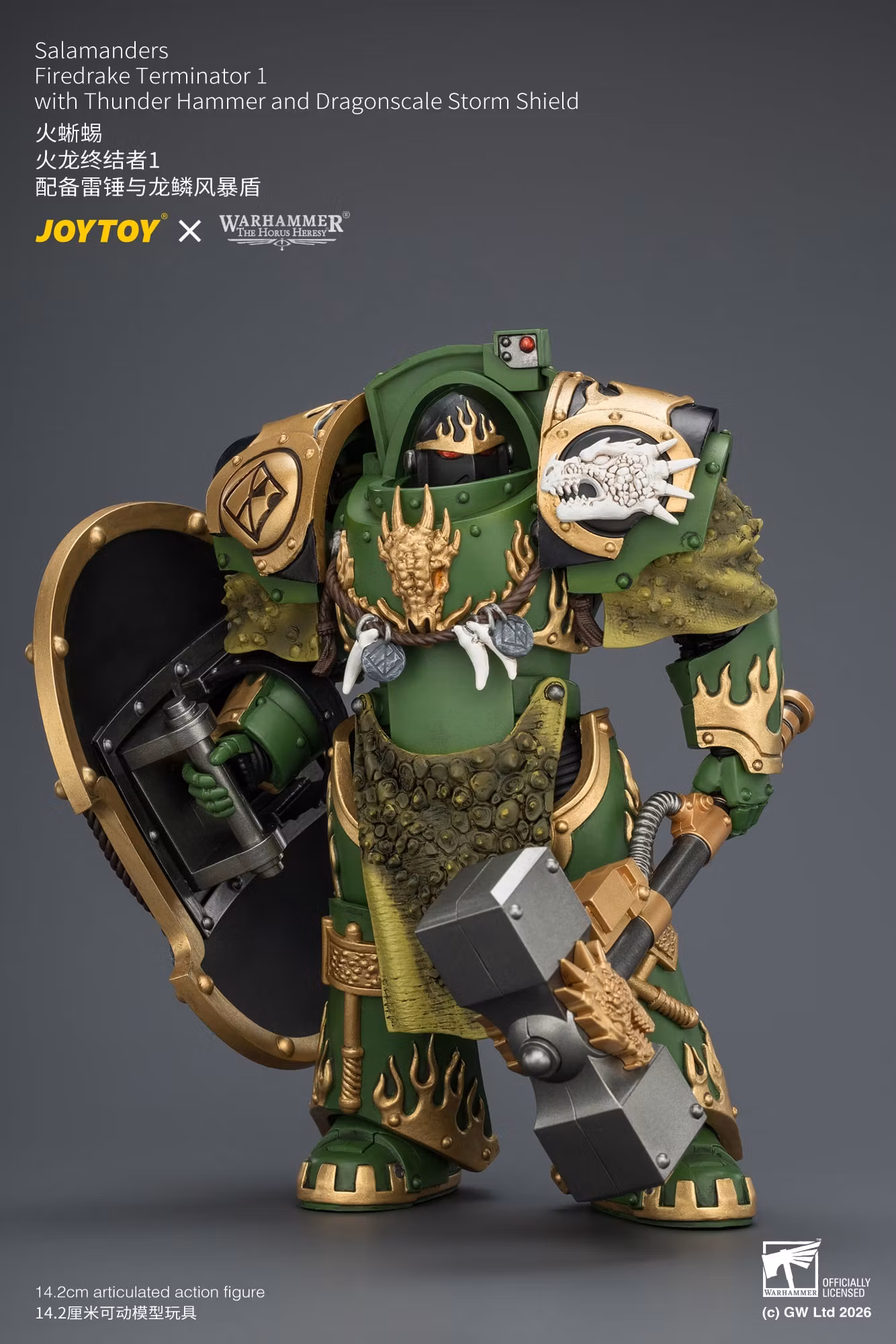 Warhammer: The Horus Heresy Salamanders Firedrake Terminator 1 with Thunder Hammer and Dragonscale Storm Shield 1/18 Scale Action Figure