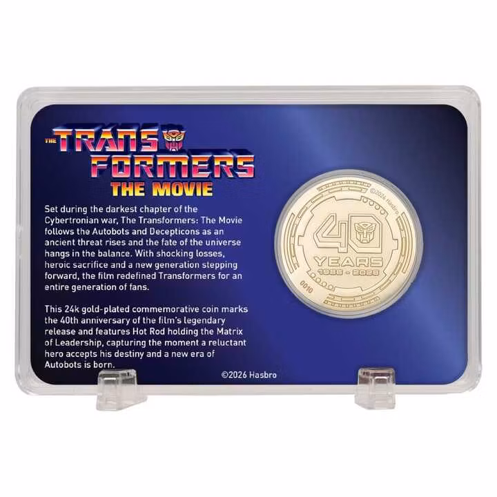 Transformers Collectable Coin The Movie 40th Anniversary Limited Edition 24k Gold Plated