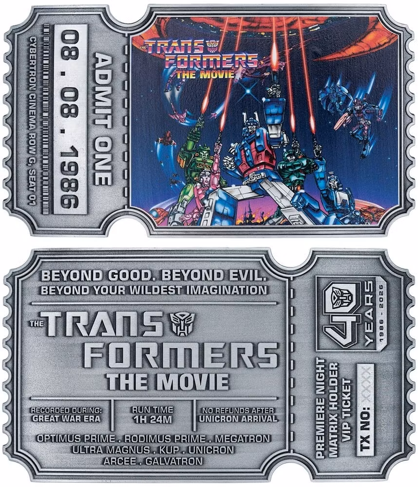 Transformers: The Movie 40th Anniversary Limited Edition Commemorative Ticket Metal Replica
