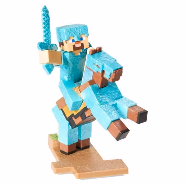 Minecraft Diorama Diamond Armor Steve and Horse Figure