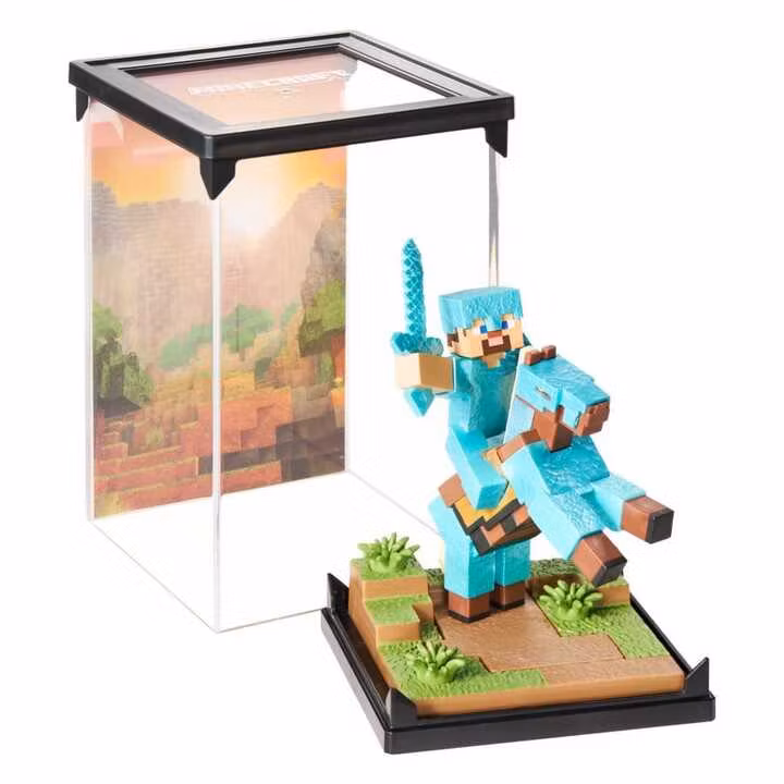 Minecraft Diorama Diamond Armor Steve and Horse Figure