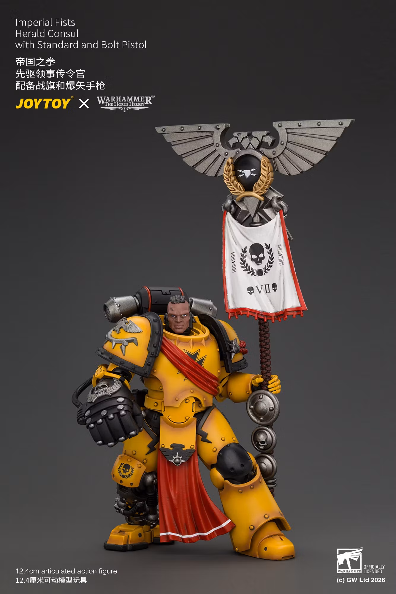 Warhammer: The Horus Heresy Imperial Fists Herald Consul with Standard and Bolt Pistol 1/18 Scale Action Figure