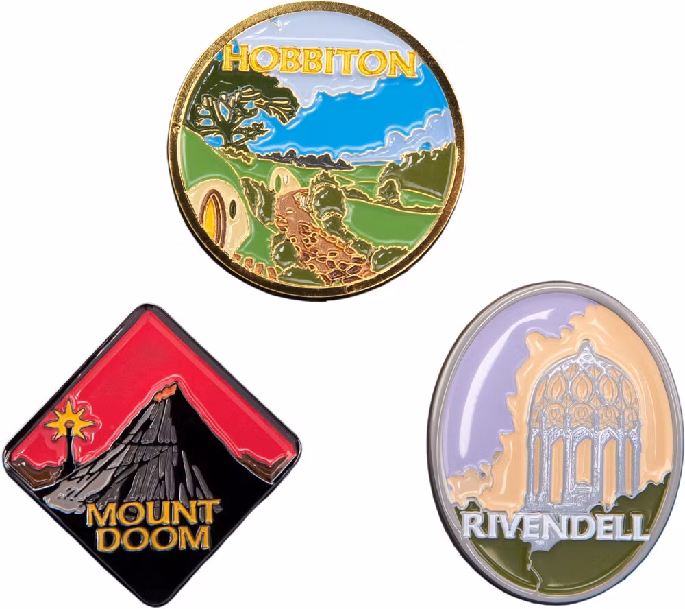 The Lord of the Rings Hobbiton, Rivendell, & Mount Doom Pin Set