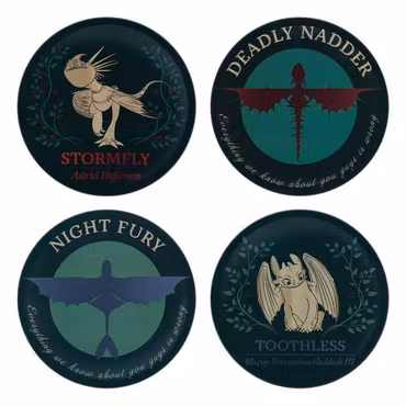 How to Train Your Dragon Coaster 4-Pack Dragon Printed Metal