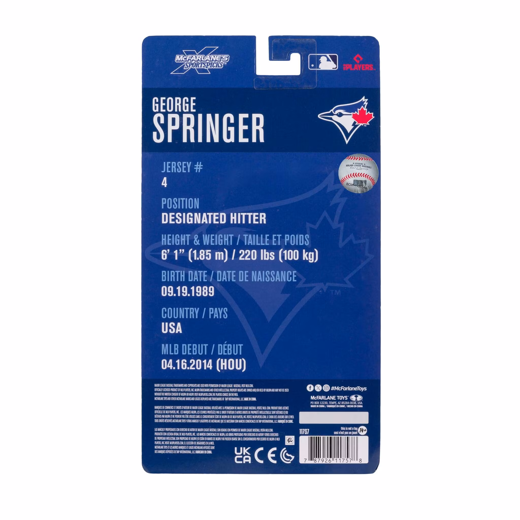 MLB SportsPicks George Springer (Toronto Blue Jays) Action Figure