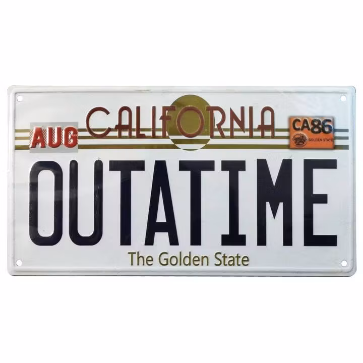 Back To The Future Metal Sign Outatime DeLorean License Plate