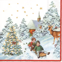 Servett Jul Villeroy & Boch barn på kälke