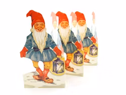 Pappersrad tomte med blå jacka och lykta