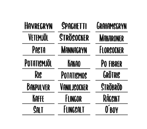 DEKAL, ETIKETTER TILL SKAFFERI (med linje)