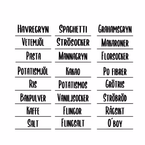 DEKAL, ETIKETTER TILL SKAFFERI (med linje)