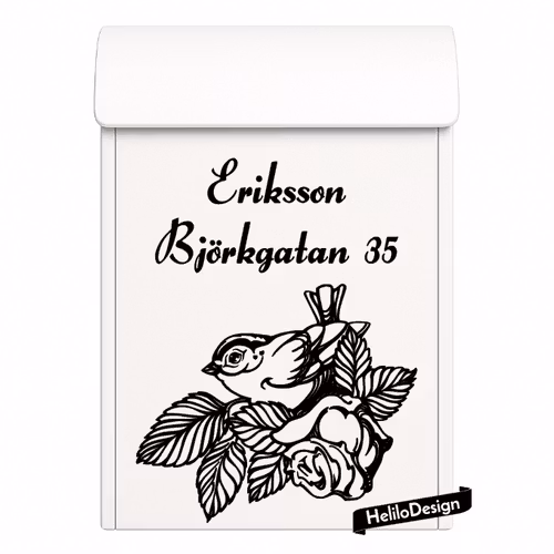 DEKAL TILL BREVLÅDA, FÅGEL OCH ROS (15x20cm)