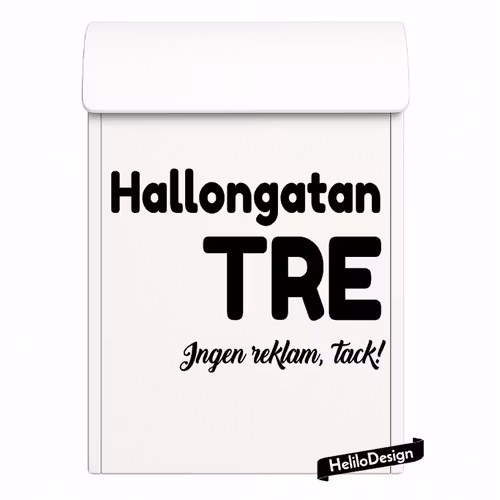 DEKAL TILL BREVLÅDA, GATUNAMN + INGEN REKLAM TACK (20x25cm)