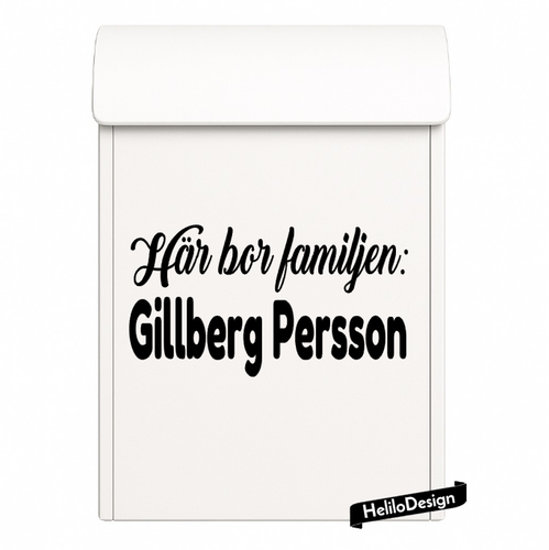 DEKAL TILL BREVLÅDA, HÄR BOR FAMILJEN (10x20cm)