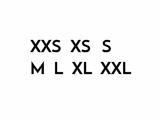 TEXTILTRYCK, STORLEK BOKSTAV (XXS-XXL)