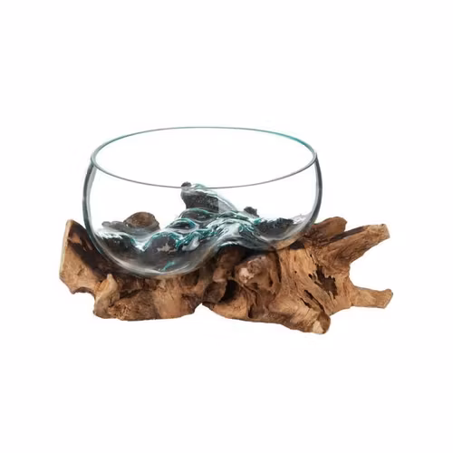 Glasskål på trädrot Diam 30 cm