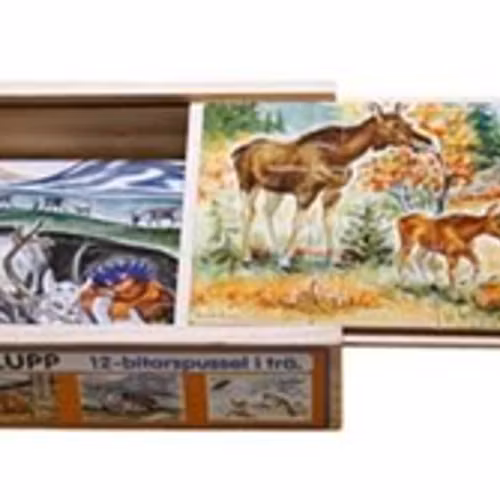 Plupp 4xpussel i trälåda