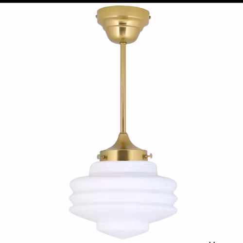 Taklampa m. Stång Valter Mässing/Opal Vit Munblåst