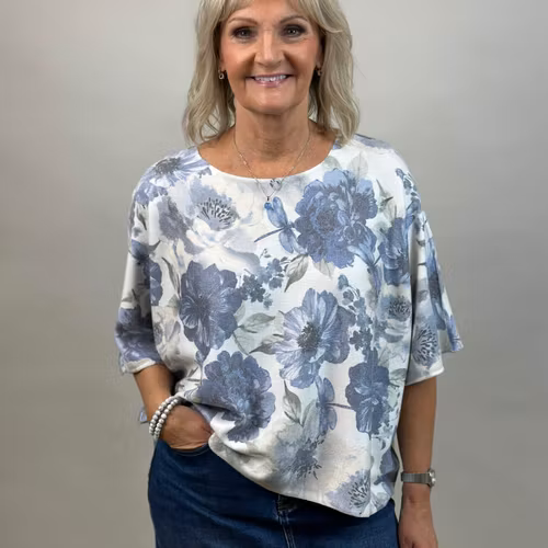 Ponchotröja blå mönstrad