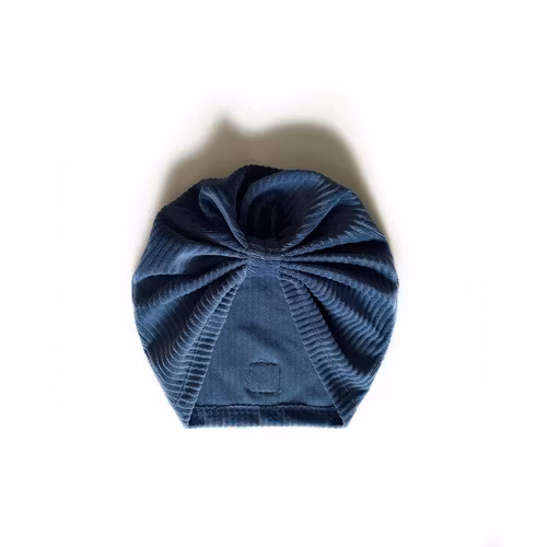 Turban -  Jeansblå velour med manchesterlook