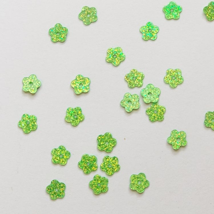 Paljett blomma ljusgrön hologram 7mm