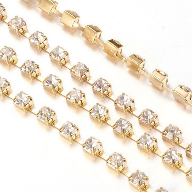Rhinestone chain gold crystal 3.5mm