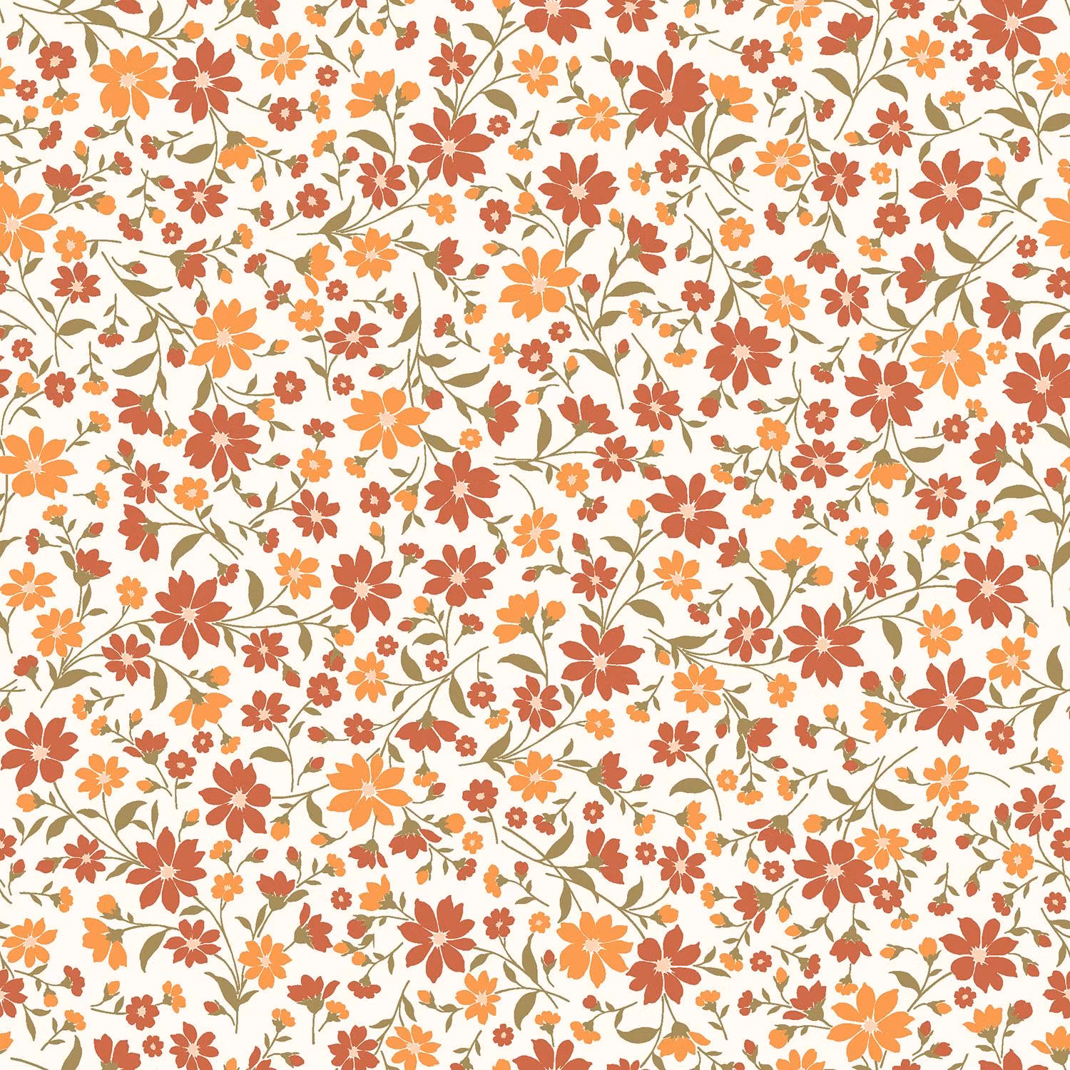 Bomullspoplin blommor orange gul 20cm