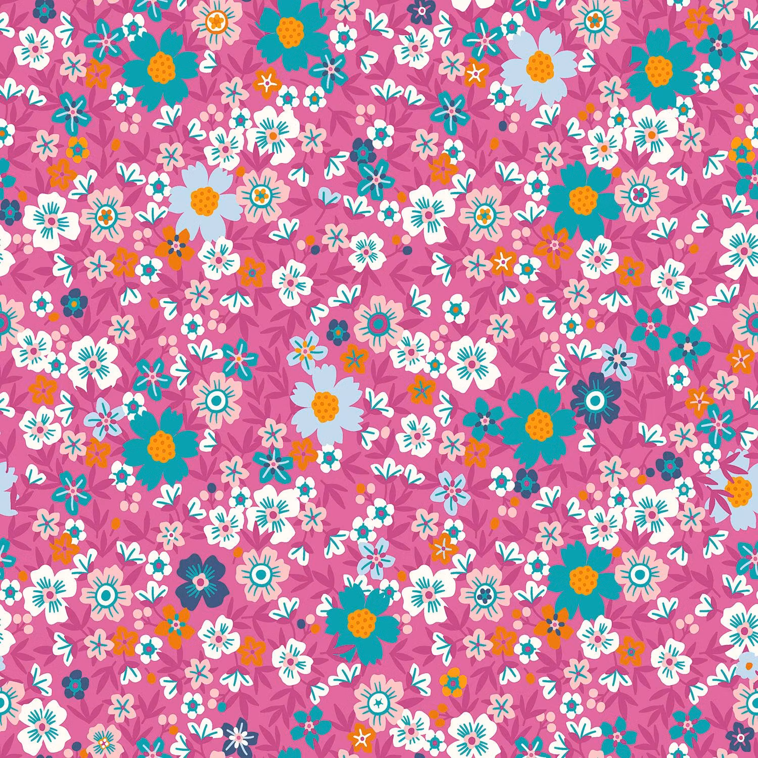 Bomullspoplin blommor cerise 20cm