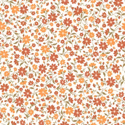 Bomullspoplin blommor orange gul