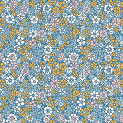 Bomullspoplin blommor turkosblå