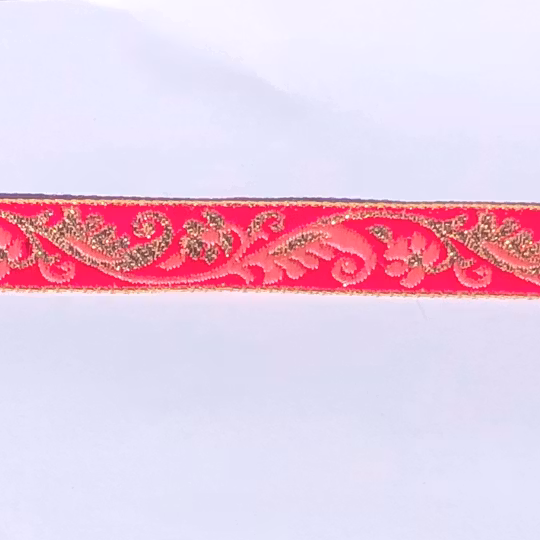 Dekorband orange med blomgirlang i cerise & guld