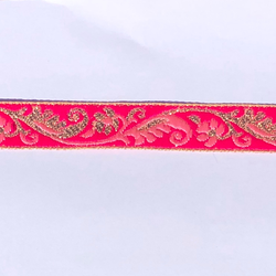 Dekorband orange med blomgirlang i cerise & guld