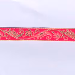 Dekorband orange med blomgirlang i cerise & guld