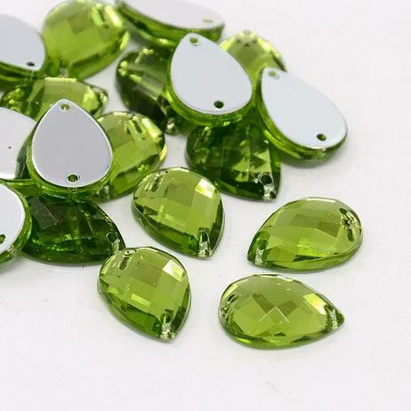 Pärla 10x14mm droppformad grön 10-p