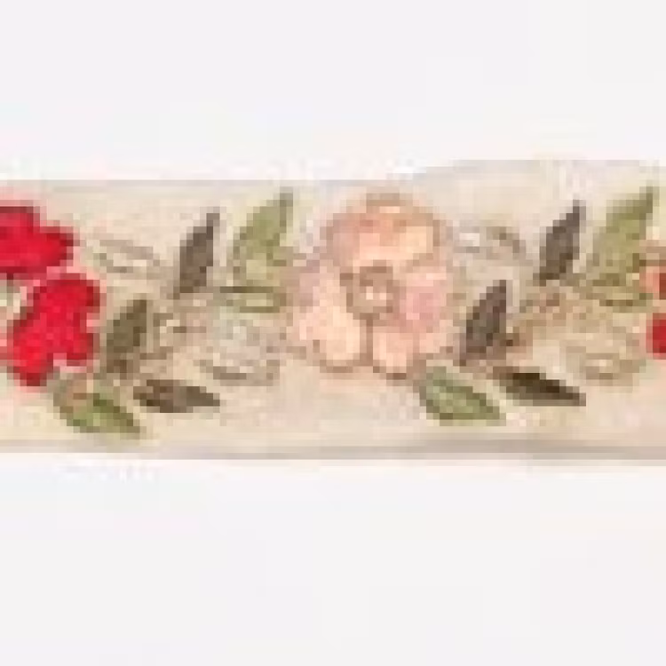 Dekorband beige med röda & rosa blommor