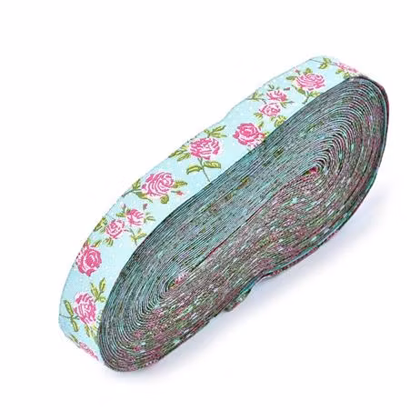 Dekorband turkost med rosa rosor