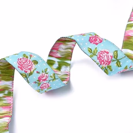 Dekorband turkost med rosa rosor
