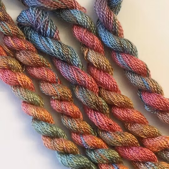 Broderigarn Silke fin grön röd blå