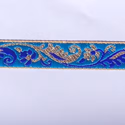 Dekorband turkost med blomgirlang i blått & guld