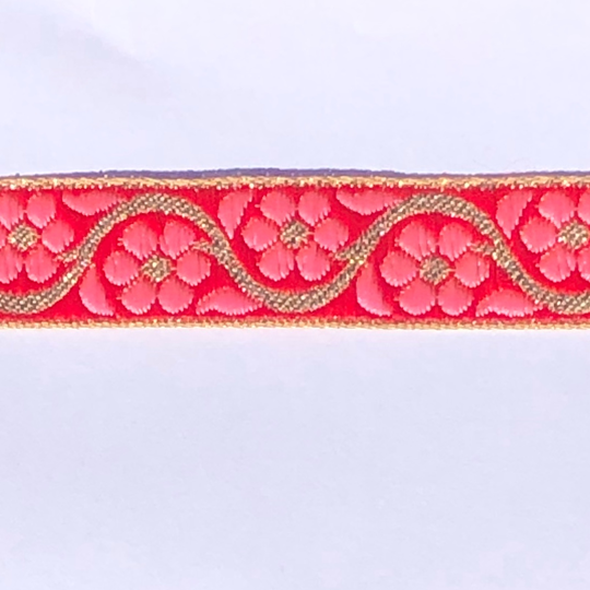 Dekorband rött med rosa blommor