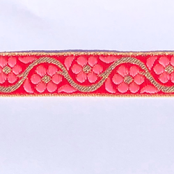 Dekorband rött med rosa blommor