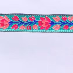 Dekorband turkos med blomranka i rosa & cerise