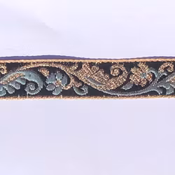 Dekorband svart med blomgirlang i grått & guld