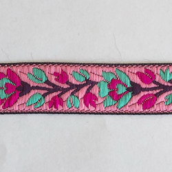 Dekorband rosa med blomranka i cerise & turkos